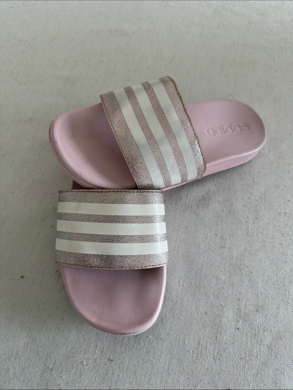 adidas Light Pink Slides with White Stripes size 12